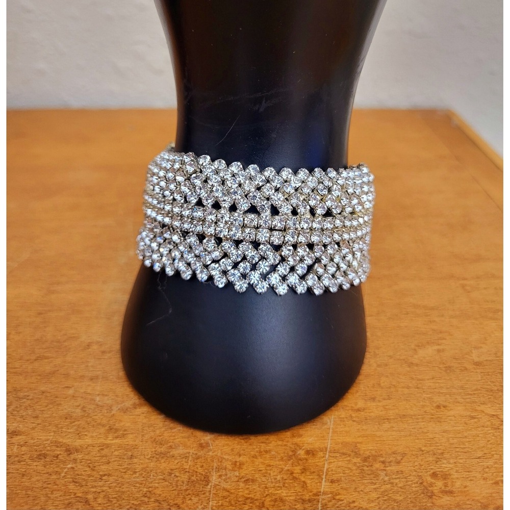 12 Rows Clear Sparkling Rhinestones Silver Tone Cuff Bracelet Wedding‎ Jewelry